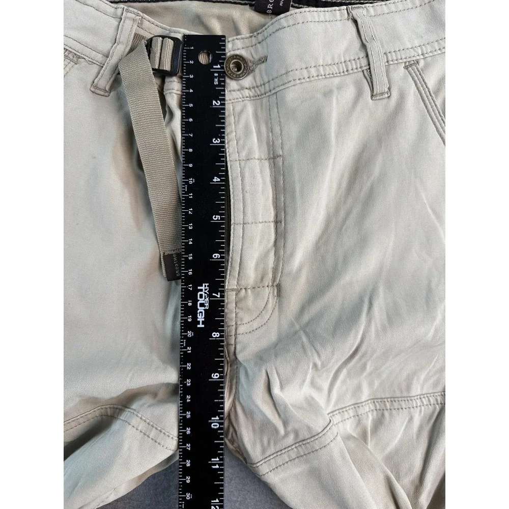 PrAna Zion Shorts Mens M Beige Cargo Canvas Belted 11 Inseam Hiking Casual